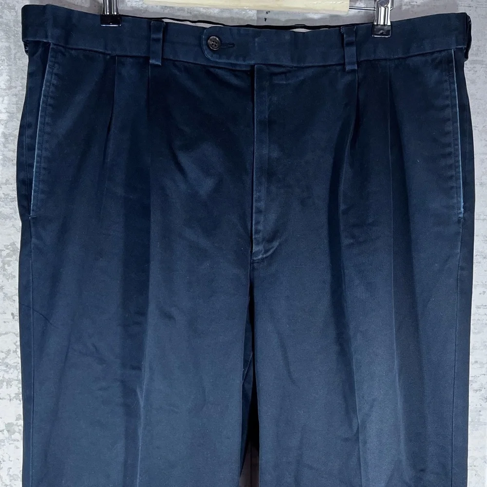 JOSEPH & FEISS Navy Blue Cotton Chinos Slacks w, Cuffed Legs Size 38x30
